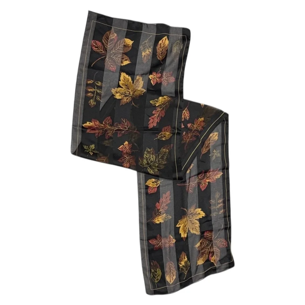 Womens Black Fall Leaves Scarf Wrap Polyester‎ Lightweight